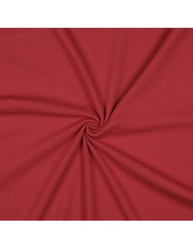 Tissu jersey coton maille fine côtelé - Rouge foncé