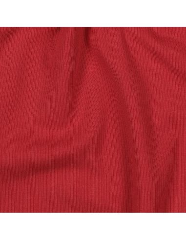 Tissu jersey coton maille fine côtelé - Rouge foncé