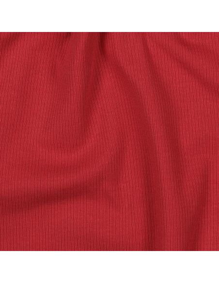 Tissu jersey coton maille fine côtelé - Rouge foncé