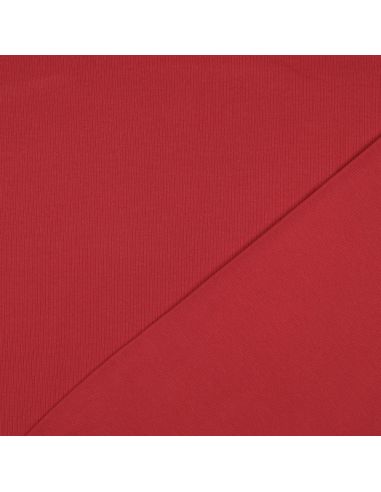 Tissu jersey coton maille fine côtelé - Rouge foncé