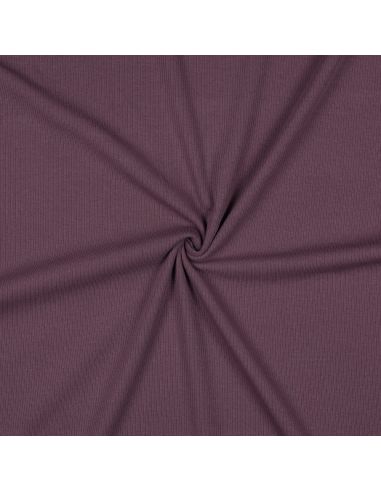 Tissu jersey coton maille fine côtelé - Prune