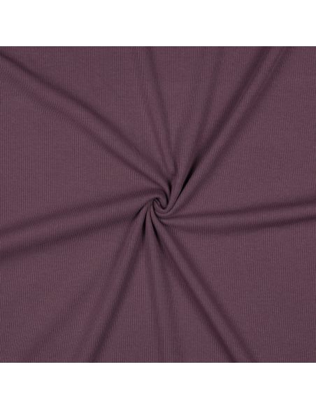 Tissu jersey coton maille fine côtelé - Prune