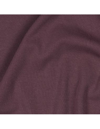 Tissu jersey coton maille fine côtelé - Prune