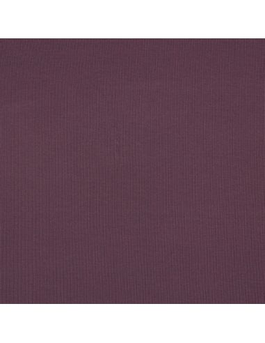 Tissu jersey coton maille fine côtelé - Prune