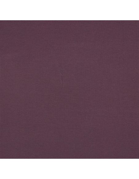 Tissu jersey coton maille fine côtelé - Prune
