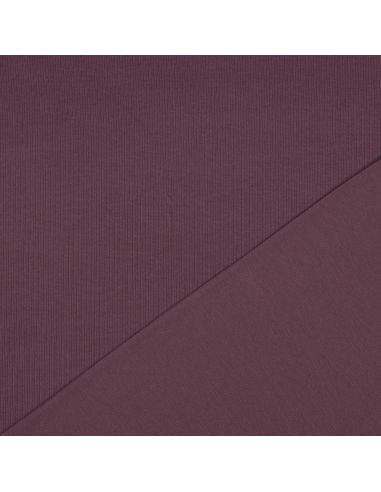 Tissu jersey coton maille fine côtelé - Prune