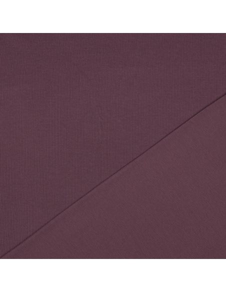 Tissu jersey coton maille fine côtelé - Prune