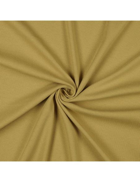 Tissu jersey coton maille fine côtelé - Ocre