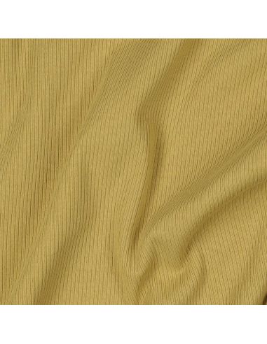 Tissu jersey coton maille fine côtelé - Ocre