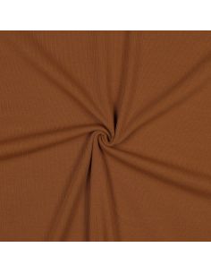 Tissu jersey coton maille fine côtelé - Cognac