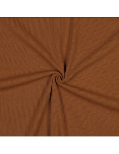 Tissu jersey coton maille fine côtelé - Cognac