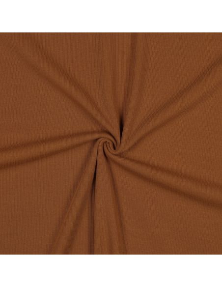 Tissu jersey coton maille fine côtelé - Cognac