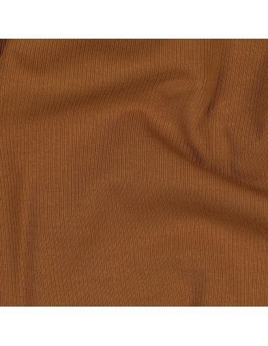 Tissu jersey coton maille fine côtelé - Cognac