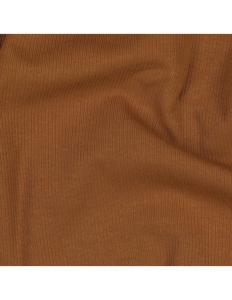 Tissu jersey coton maille fine côtelé - Cognac