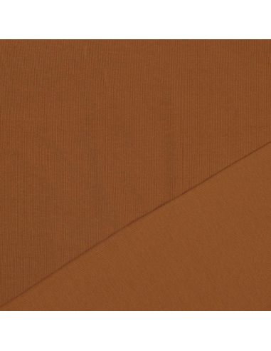 Tissu jersey coton maille fine côtelé - Cognac