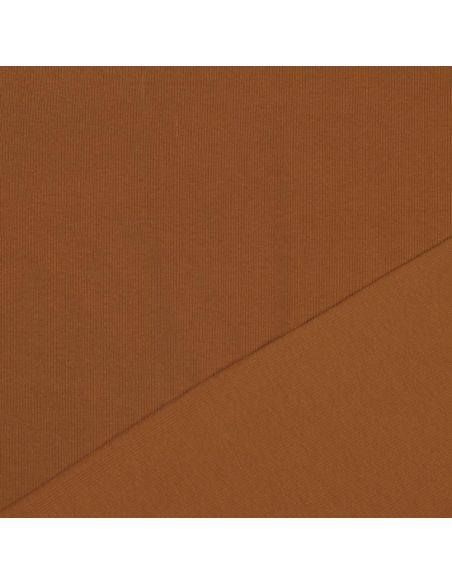 Tissu jersey coton maille fine côtelé - Cognac