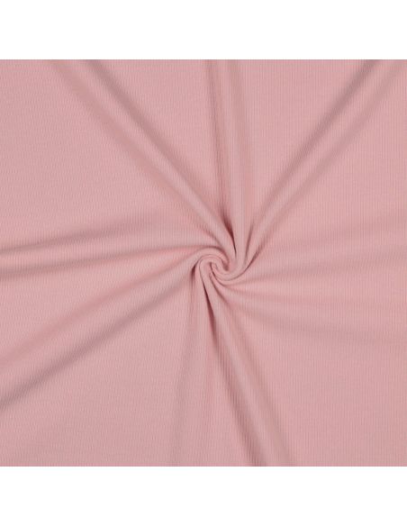 Tissu jersey coton maille fine côtelé - Rose