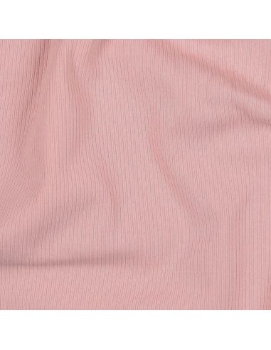 Tissu jersey coton maille fine côtelé - Rose