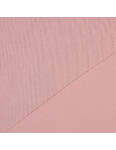 Tissu jersey coton maille fine côtelé - Rose
