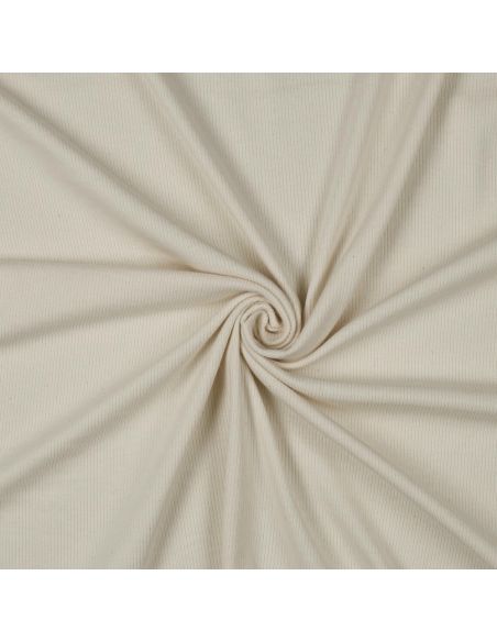 Tissu jersey coton maille fine côtelé - Naturel