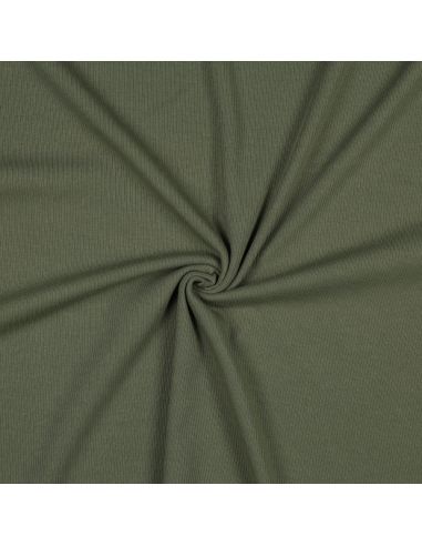Tissu jersey coton maille fine côtelé - Kaki