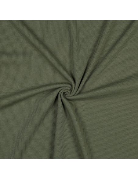 Tissu jersey coton maille fine côtelé - Kaki