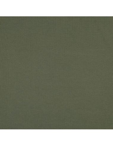 Tissu jersey coton maille fine côtelé - Kaki