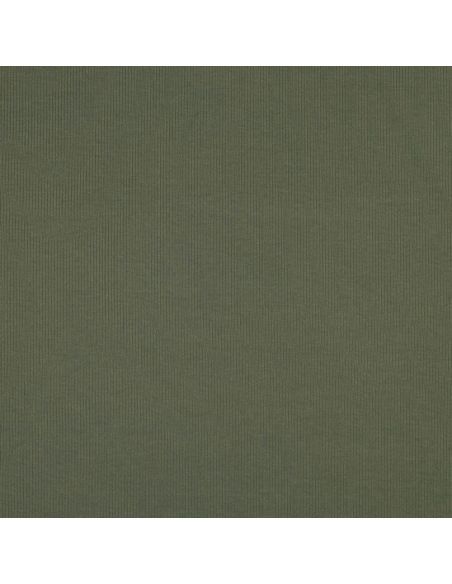 Tissu jersey coton maille fine côtelé - Kaki