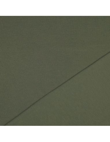 Tissu jersey coton maille fine côtelé - Kaki