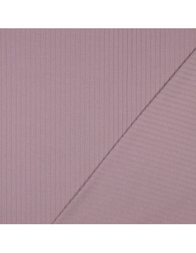 Tissu jersey coton léger côtelé - Mauve
