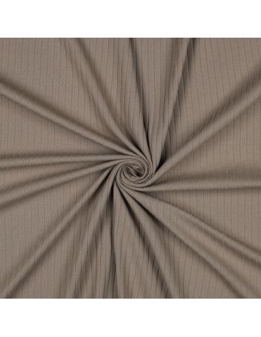 Tissu jersey coton léger côtelé - Taupe