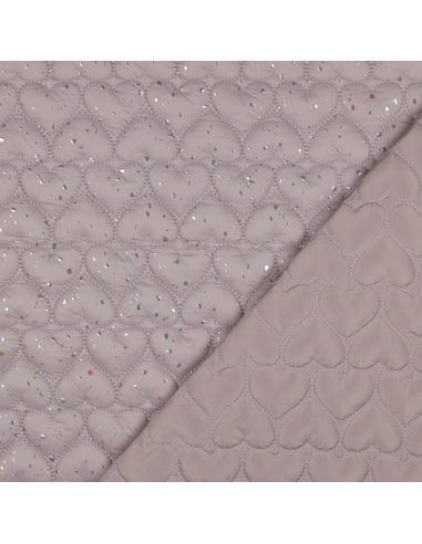 Tissu matelassé coeur irisé - Rose poudré