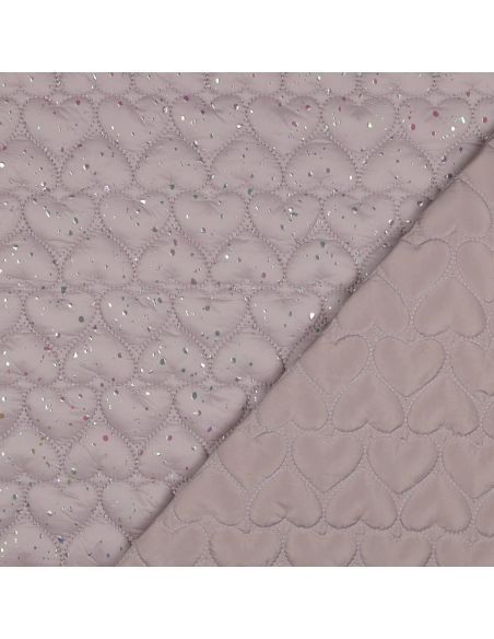 Tissu matelassé coeur irisé - Rose poudré