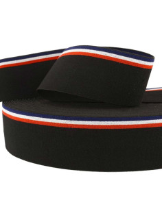 Elastique fantaisie rayé tricolore fond noir 45 mm