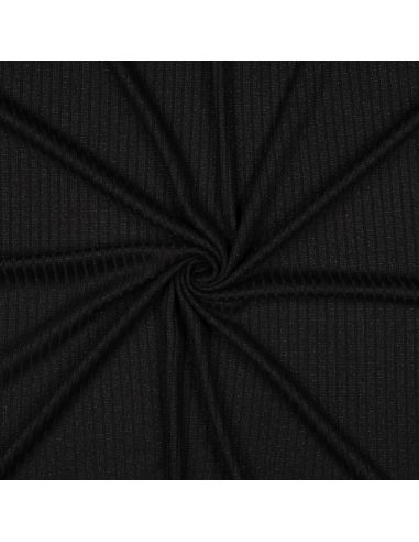 Tissu maille tricot côtelé lurex - Noir argenté