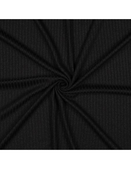 Tissu maille tricot côtelé lurex - Noir argenté