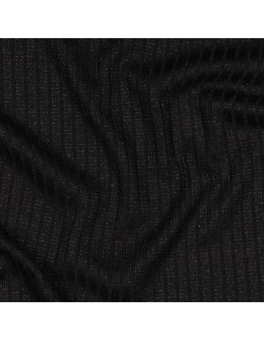 Tissu maille tricot côtelé lurex - Noir argenté