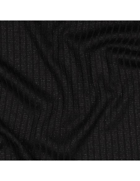 Tissu maille tricot côtelé lurex - Noir argenté