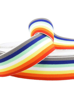Elastique fantaisie rayé arc en ciel 40 mm