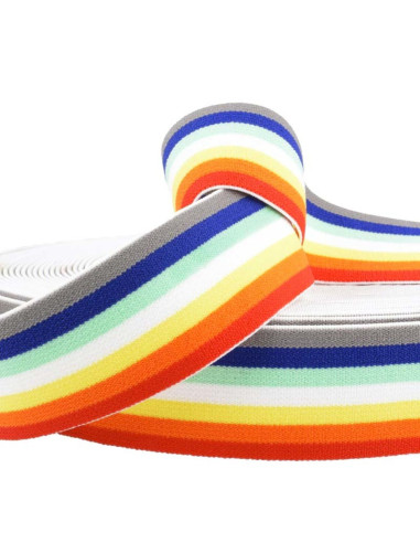 Elastique fantaisie rayé arc en ciel 40 mm