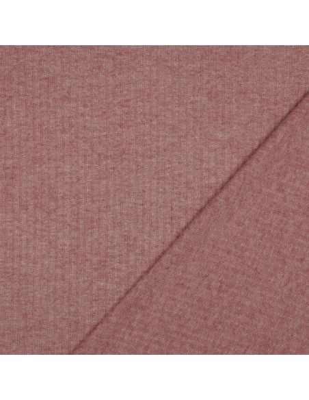 Tissu maille tricot côtelé lurex - Rose doré