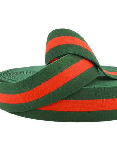 Elastique fantaisie rayé vert et rouge 40 mm