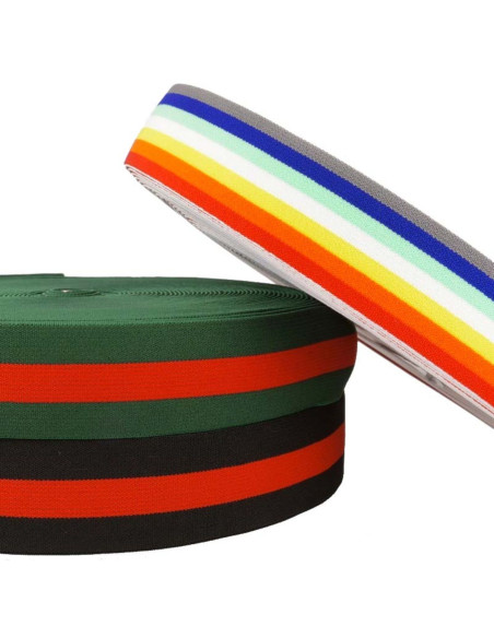 Elastique fantaisie rayé vert et rouge 40 mm
