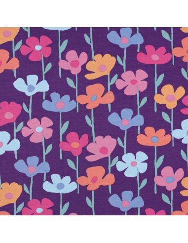 Tissu sweat fleurs des champs - Fond violet