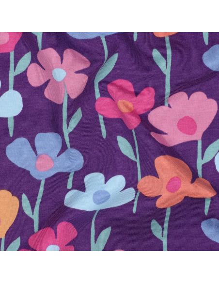 Tissu sweat fleurs des champs - Fond violet
