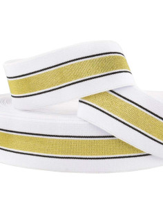 Elastique fantaisie lurex rayé or et blanc 40 mm
