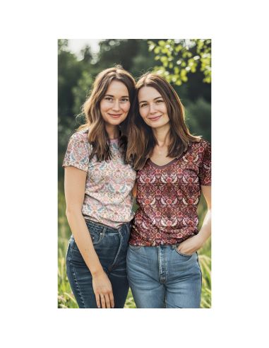 Tissu jersey imprimé Clara - Fond blanc