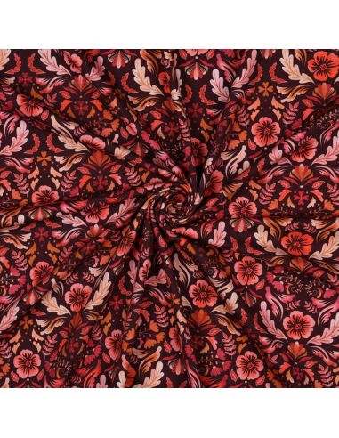 Tissu jersey imprimé Clara - Fond rouge