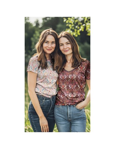 Tissu jersey imprimé Clara - Fond rouge