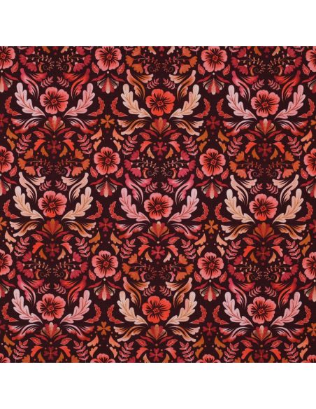 Tissu jersey imprimé Clara - Fond rouge